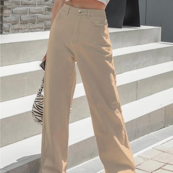 SHEIN High Waisted Wide Leg Khaki Jeans - Picture 3 of 4
